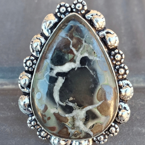 New Mud Crack Jasper Fossil 925 Silver Ring. - Picture 4 of 16